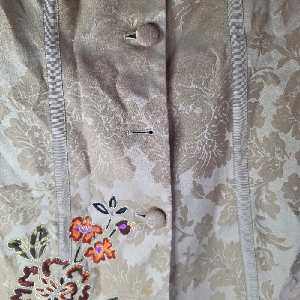 Sigrid Olsen Gold Brocade Embroidered Jacket Coat Mandarin Collar Floral Size 8